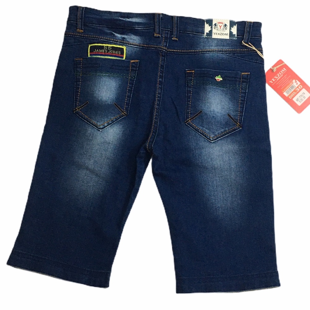 YZ Dark Blue Denim Wash Jean Shorts Capri Pants - Picture 2 of 10